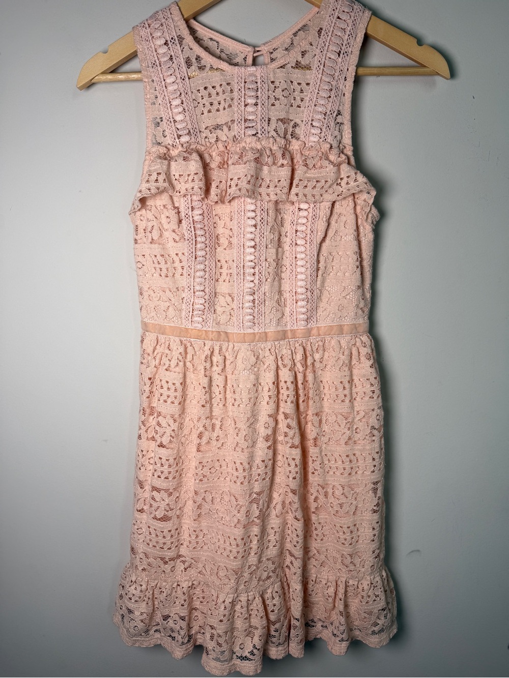 Disney Princess Blush Peach Eyelet Lace Ruffle Mini Dress Sz S